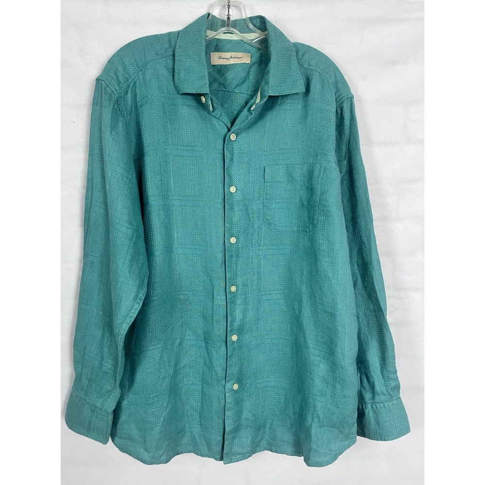 Tommy Bahama 100% Linen Button Down Shirt Hawaiian Sz Large Green